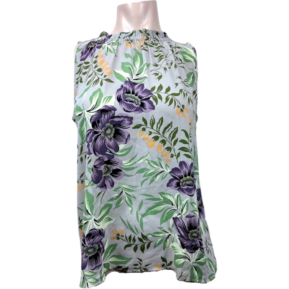 LOFT Outlet Womens Gray Floral Mock Neck Sleeveless Blouse Top Size‎ S